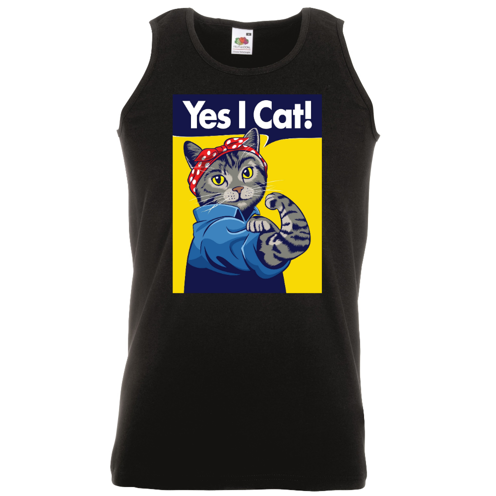 HIHATON T-PAITA MUSTA - YES I CAT (3093)