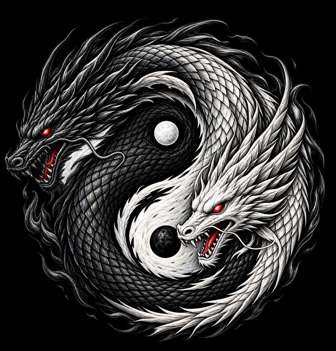 T-PAITA MUSTA - YIN & YANG LOHIKÄÄRMEET (00 1010)