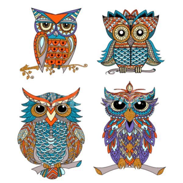FOUR PERCHED OWLS (870)