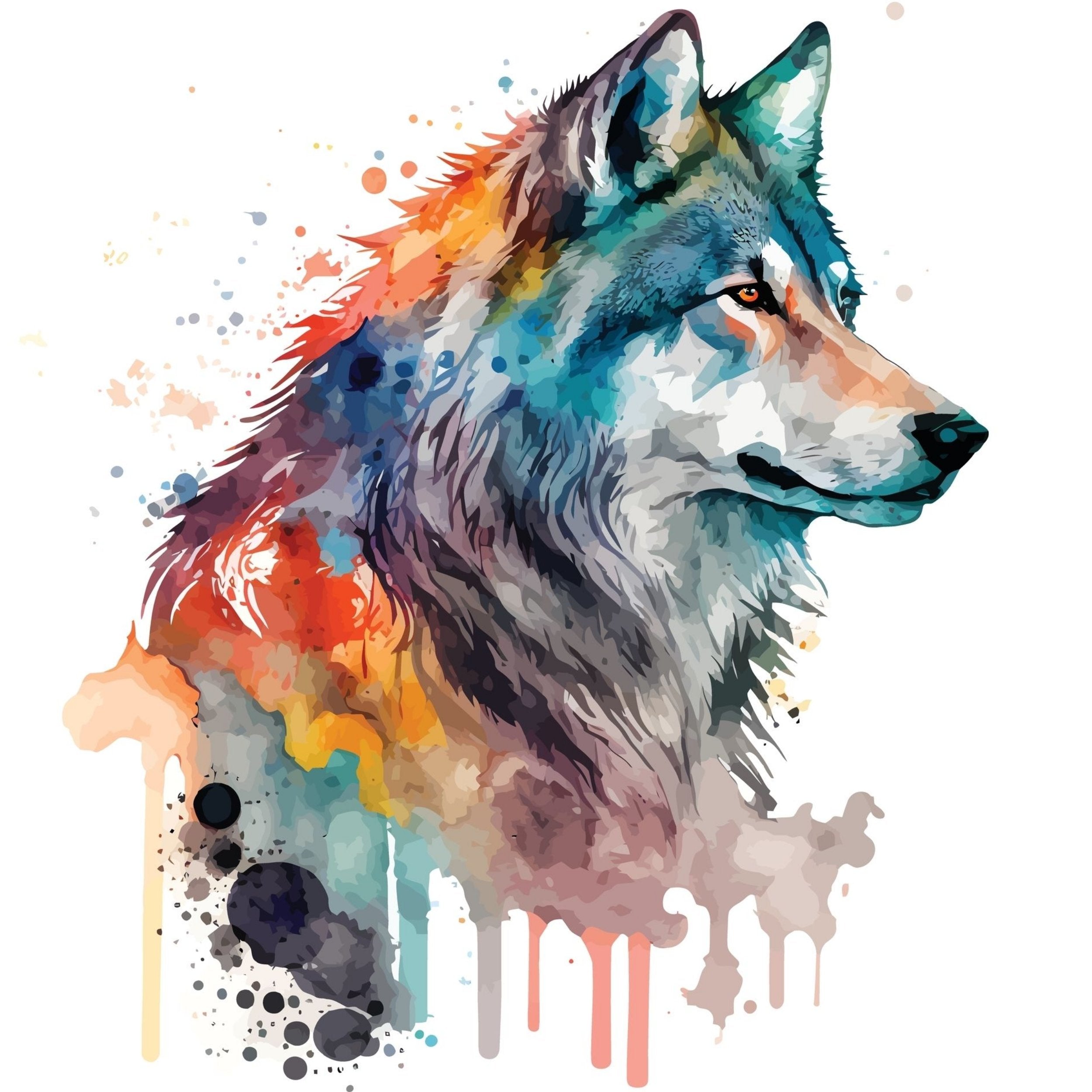 NAISTEN PITKÄHIHAINEN PAITA musta - WATERCOLOR WOLF (00 2708)