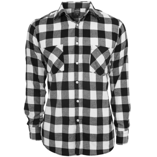 KAULUSPAITA - Checked Flanell Shirt WHITE - URBAN CLASSICS