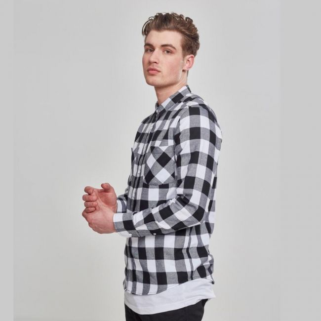 KAULUSPAITA - Checked Flanell Shirt WHITE - URBAN CLASSICS