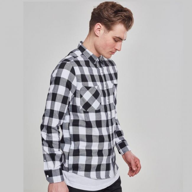 KAULUSPAITA - Checked Flanell Shirt WHITE - URBAN CLASSICS