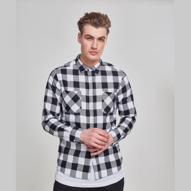 KAULUSPAITA - Checked Flanell Shirt WHITE - URBAN CLASSICS