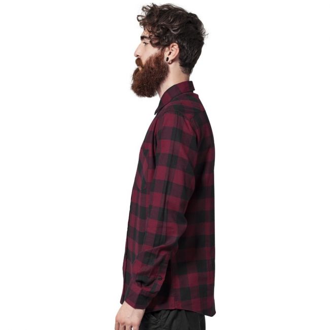 KAULUSPAITA - Checked Flanell Shirt BURGUNDY - URBAN CLASSICS