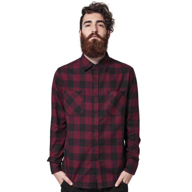 KAULUSPAITA - Checked Flanell Shirt BURGUNDY - URBAN CLASSICS