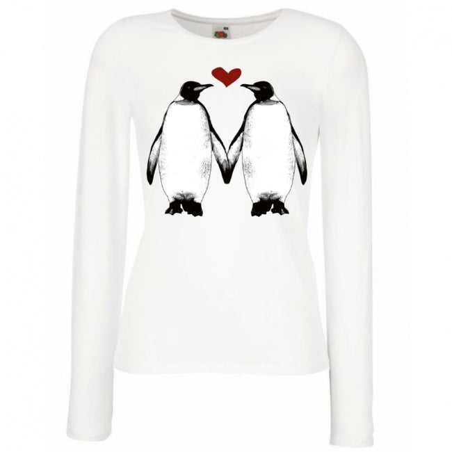 NAISTEN PITKÄHIHAINEN PAITA valk - PENGUINS HOLDING FINS HEART