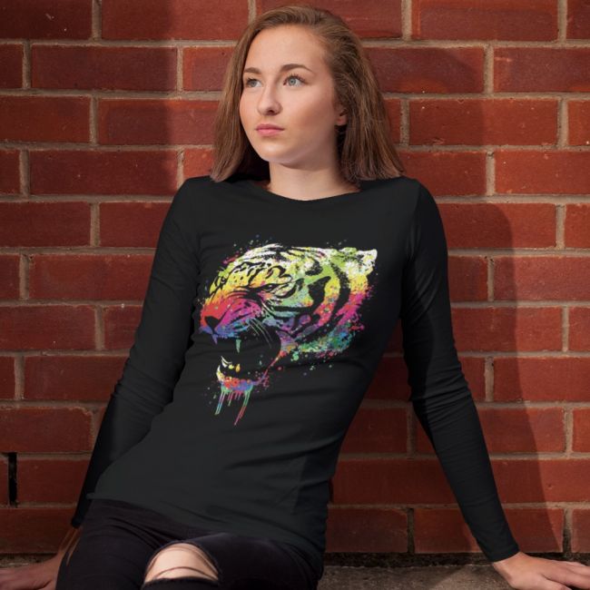 NAISTEN PITKÄHIHAINEN PAITA PINETA musta - TECHNICOLOR TIGER (420)