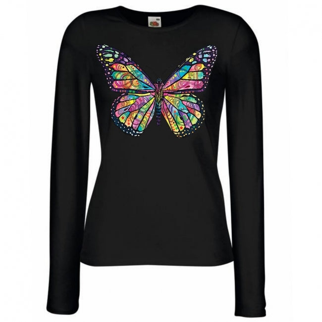 NAISTEN PITKÄHIHAINEN PAITA musta - BUTTERFLY