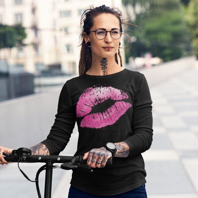 NAISTEN PITKÄHIHAINEN PAITA PINETA musta - PINK LIPS (887)