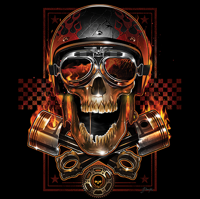 HUPPARI MUSTA - BIKER SKULL (666)