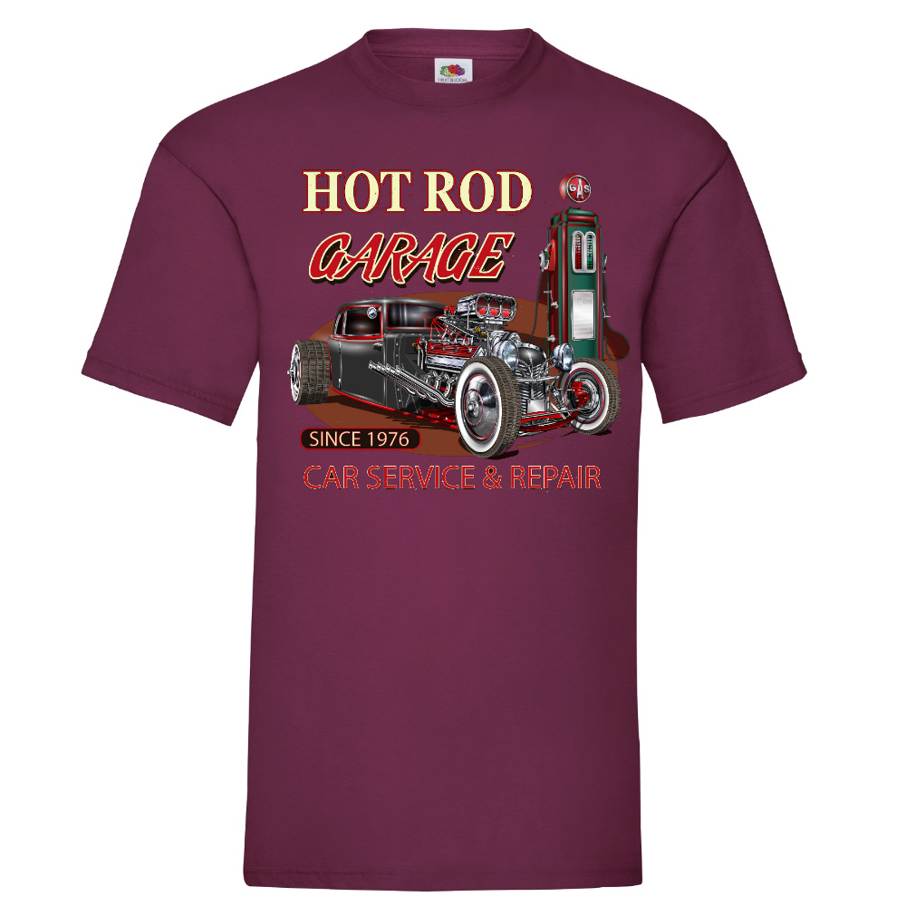 T-PAITA VIININPUNAINEN - HOT ROD GARAGE SINCE 1976 (00 2830)