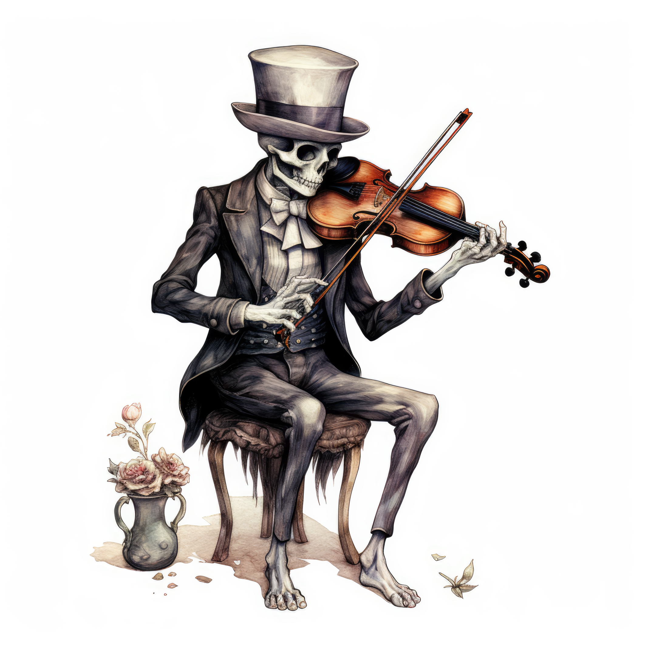 A skeleton playing a violin 1 (paitakuva)
