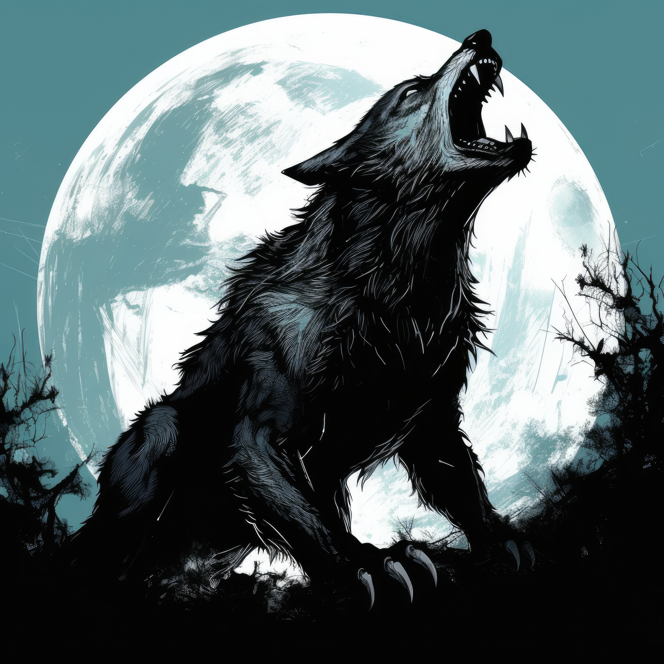 A werewolf howling at the moon (paitakuva)