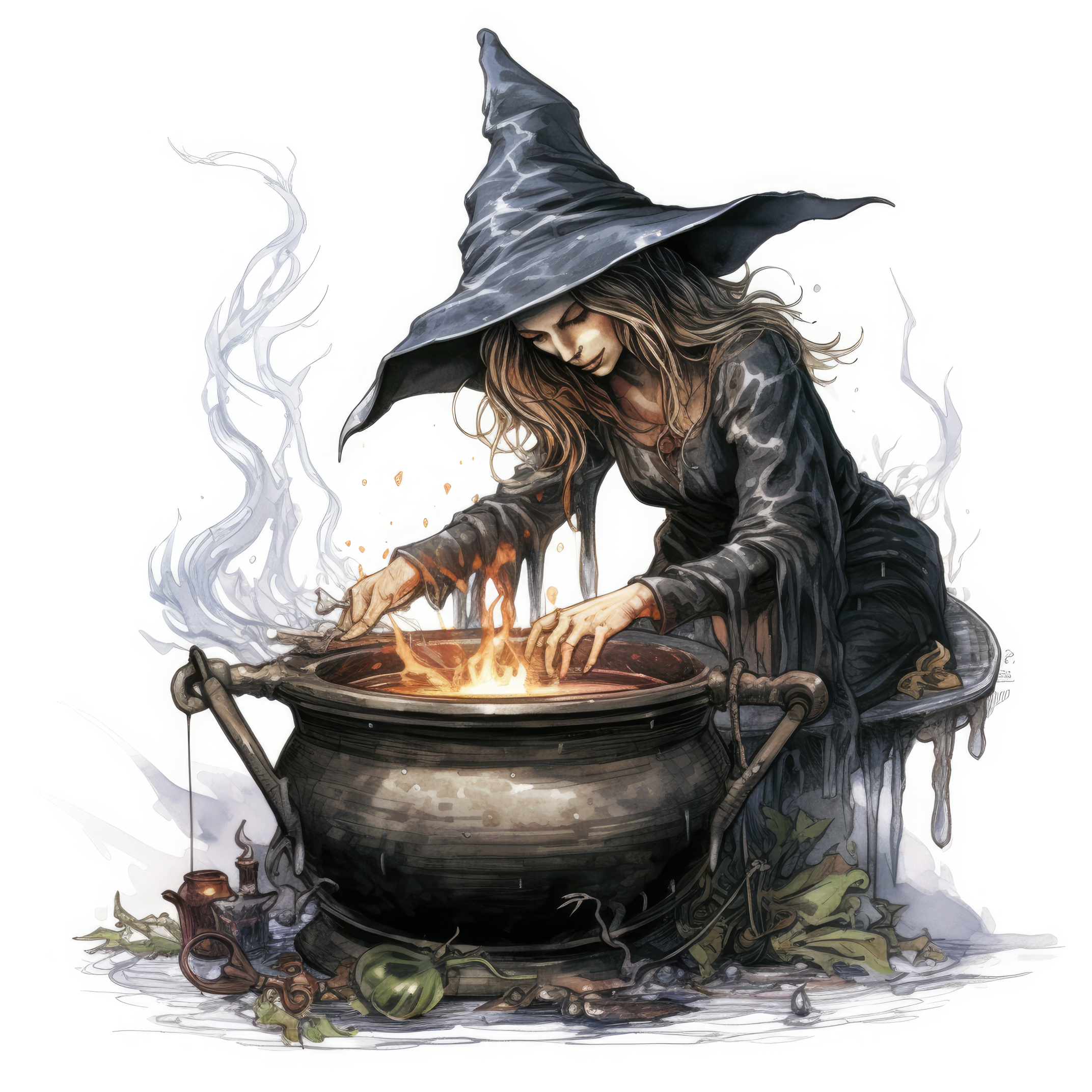 A witch stirring a cauldron 1 (paitakuva)