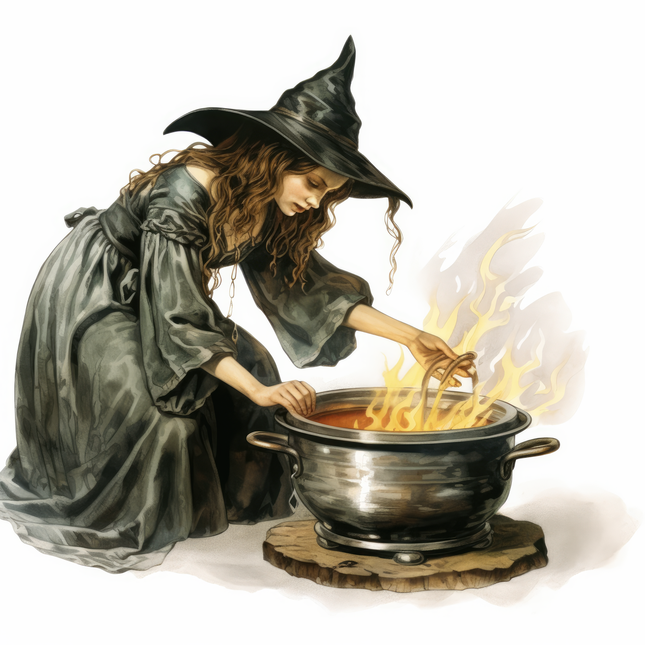 A witch stirring a cauldron (paitakuva)