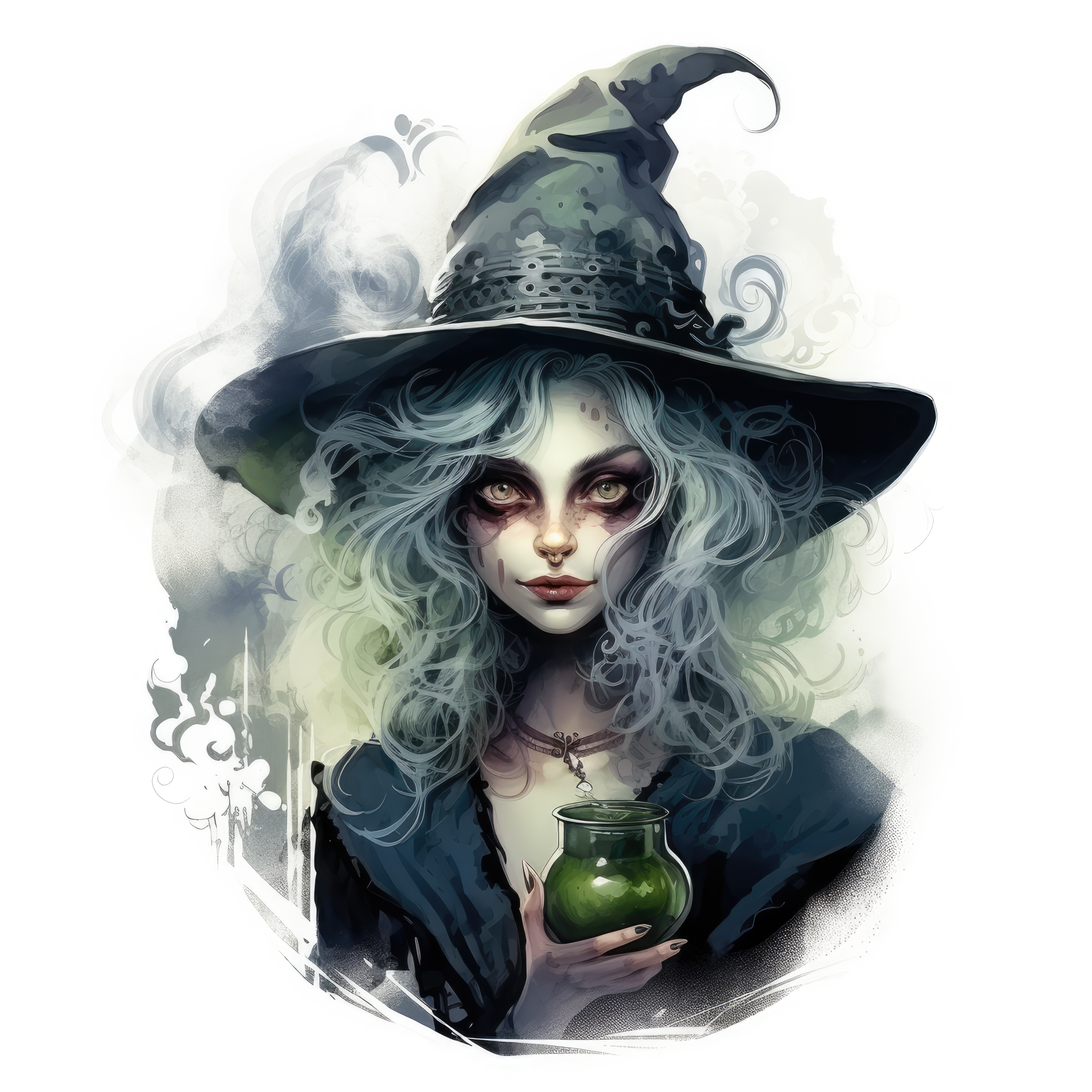 An ugly witch with a long nose is holding a potion 7 (paitakuva)