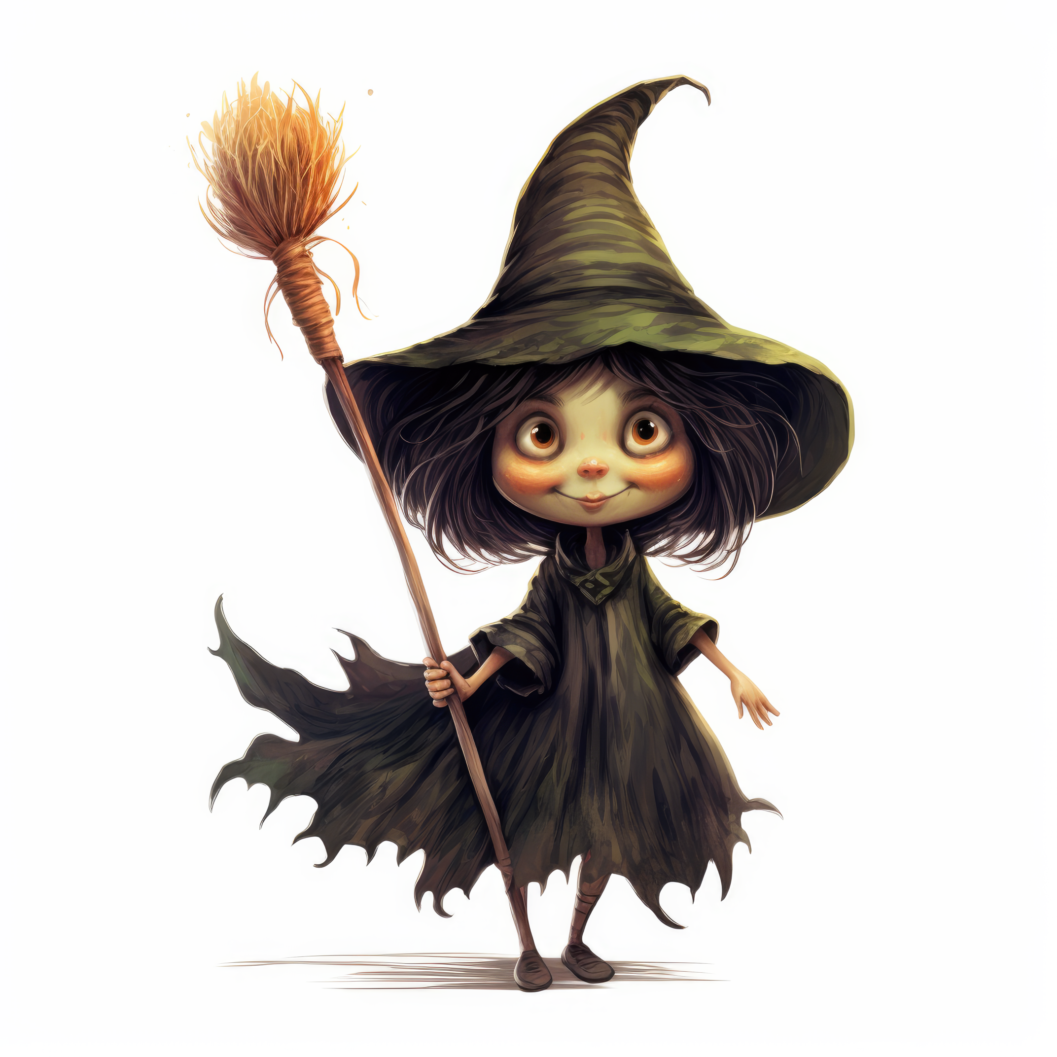 An ugly witch with a long nose is riding a broom 1 (paitakuva)