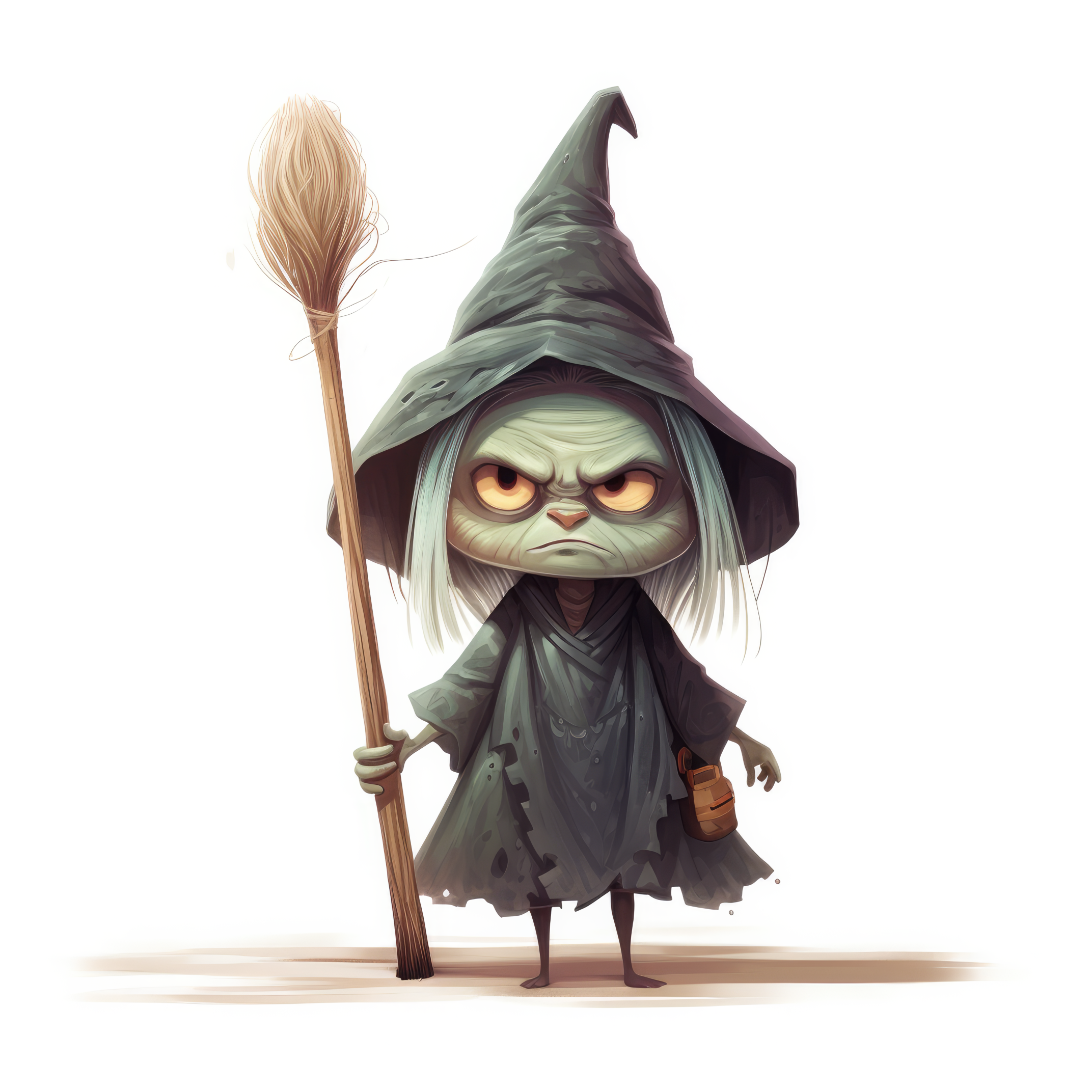 An ugly witch with an angry face holding a broom 1 (paitakuva)