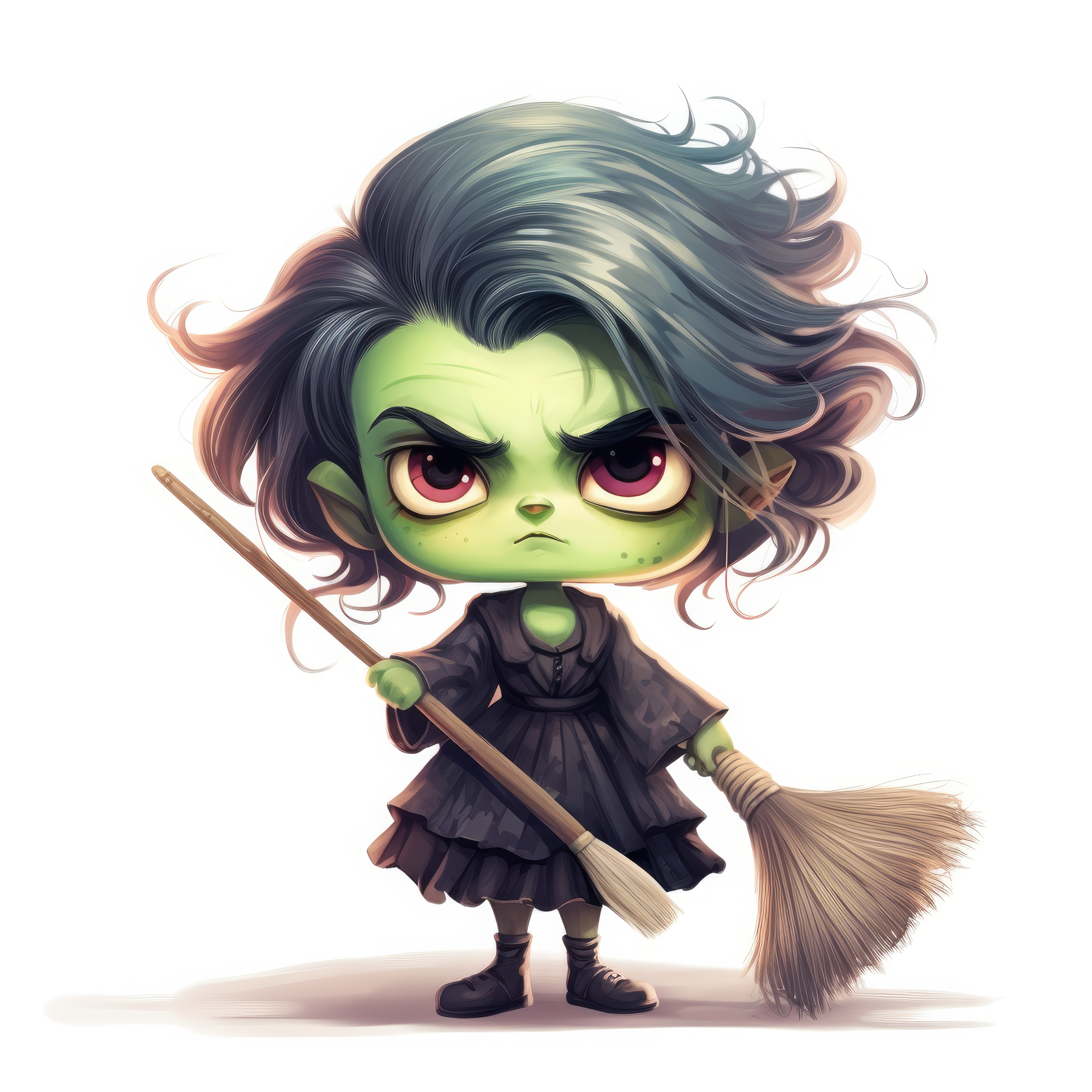 An ugly witch with an angry face holding a broom 2 (paitakuva)