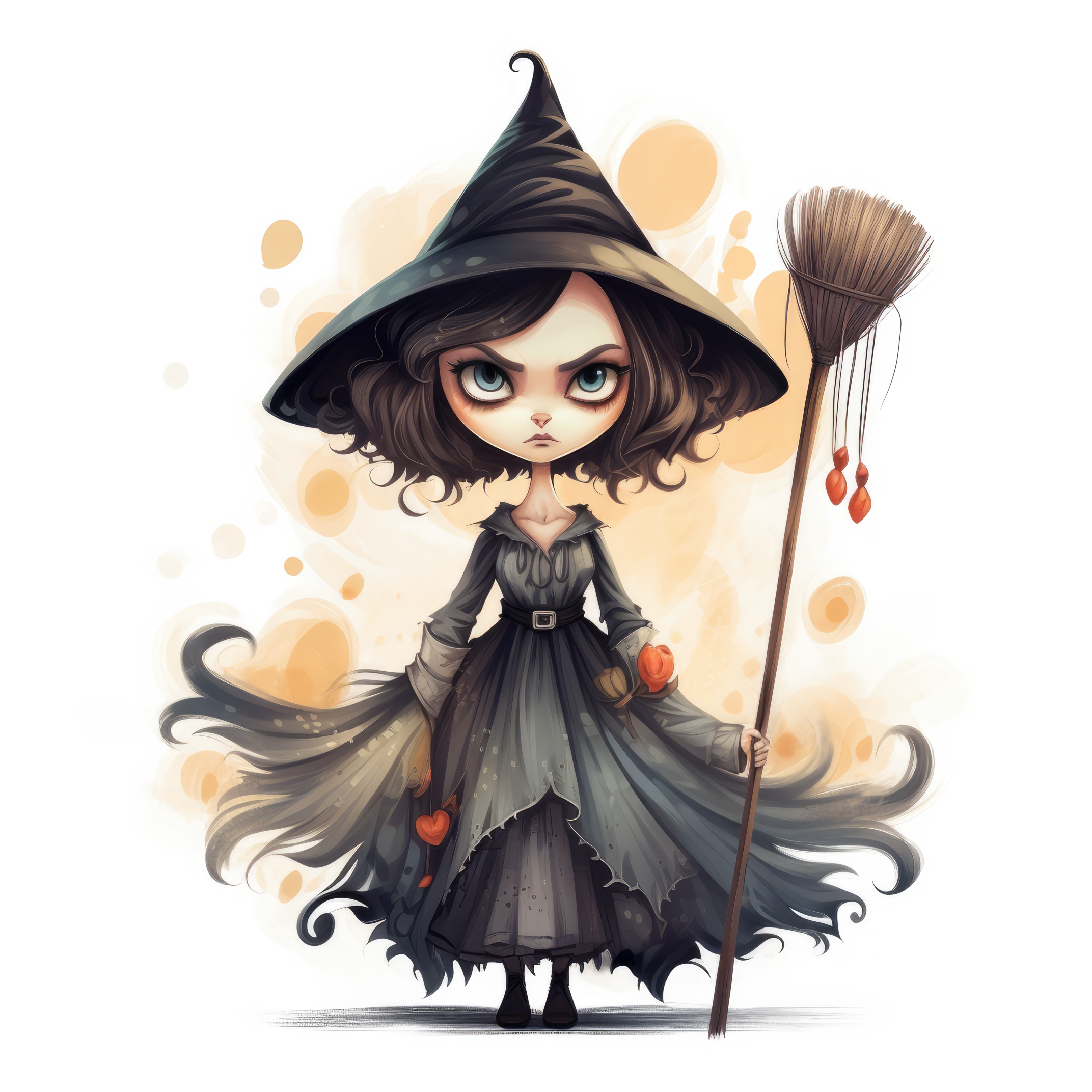 An ugly witch with an angry face holding a broom 3 (paitakuva)