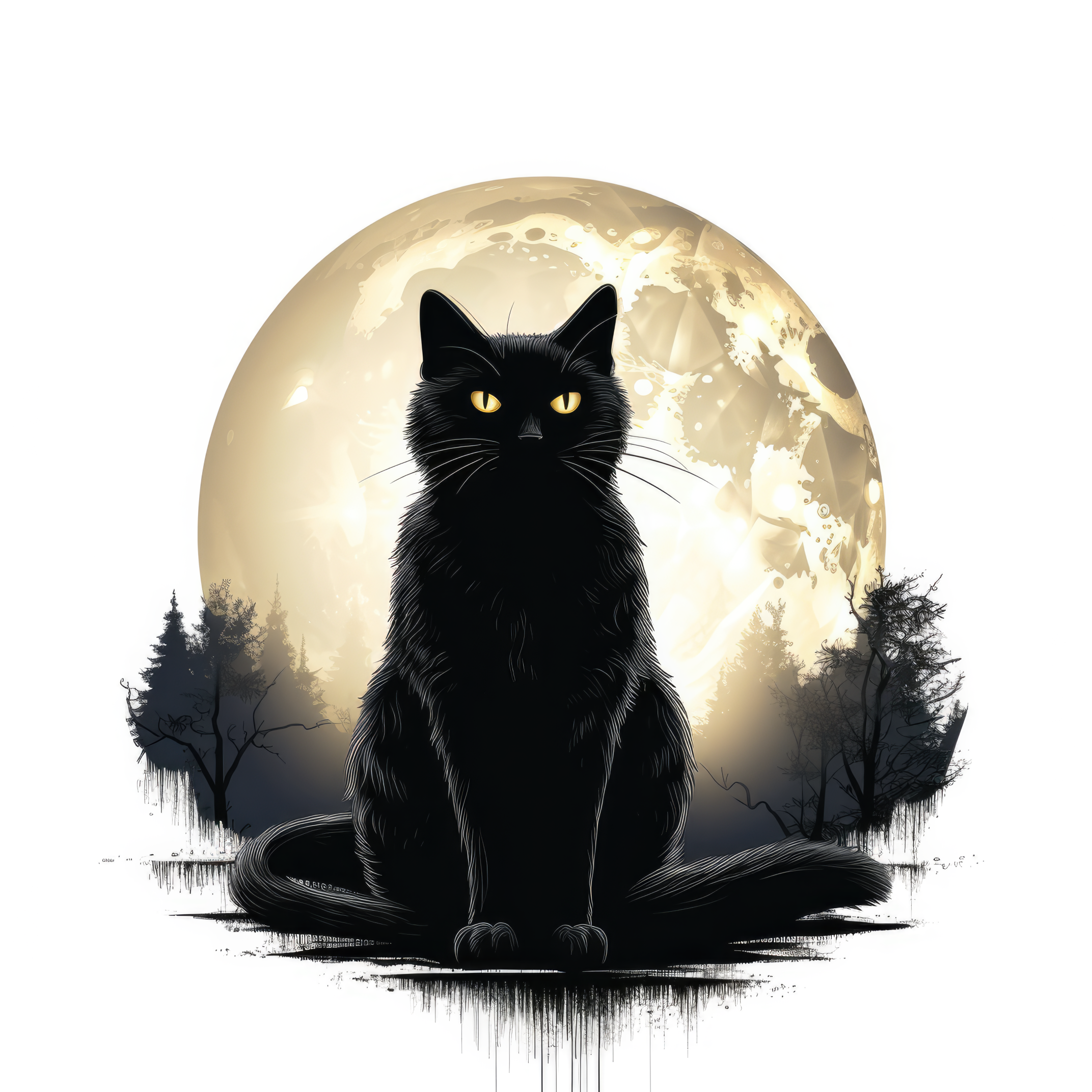 Black cat under a full moon (00 325)