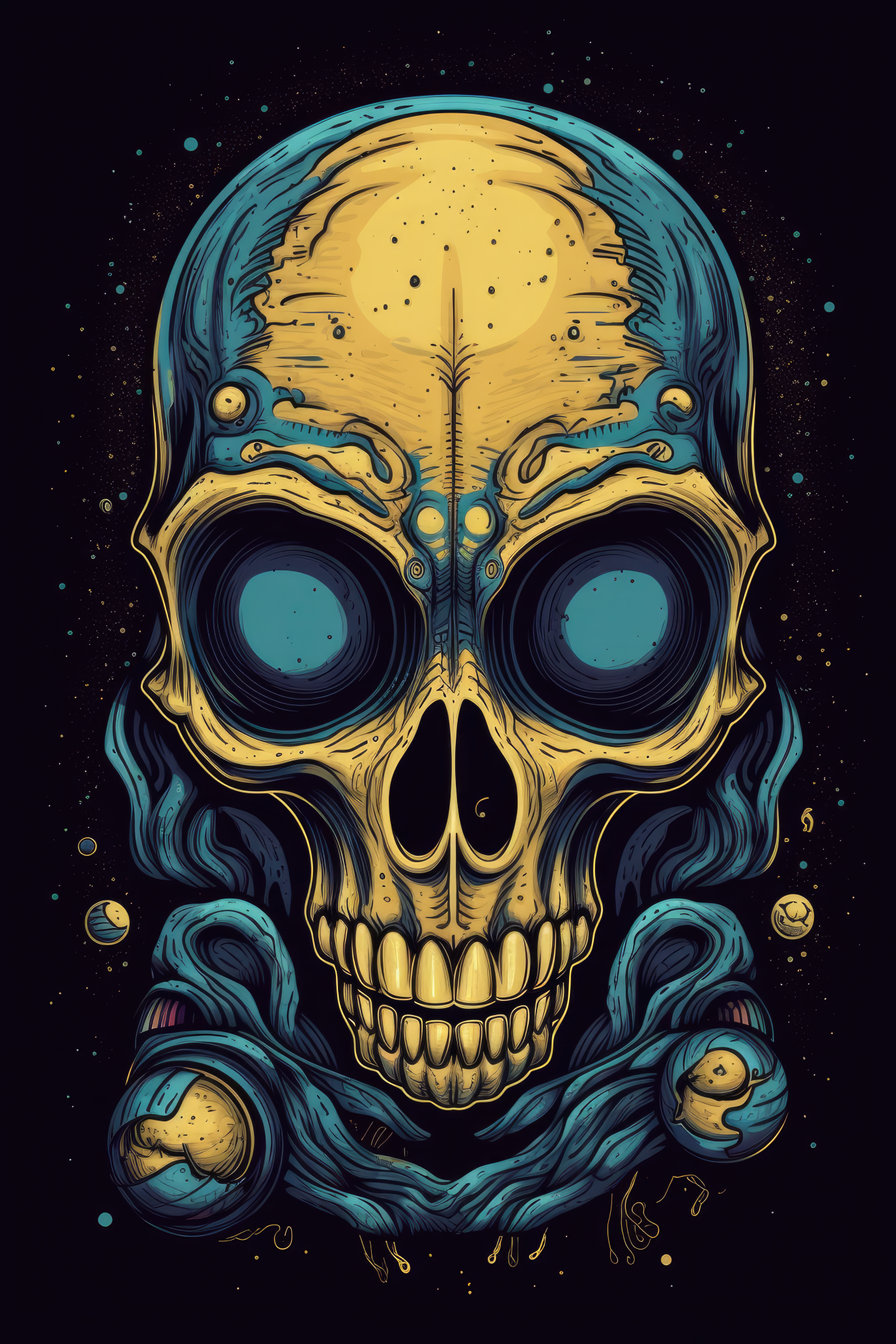 Cartoon Alien skull Tshirt design 1 (Paitakuva)