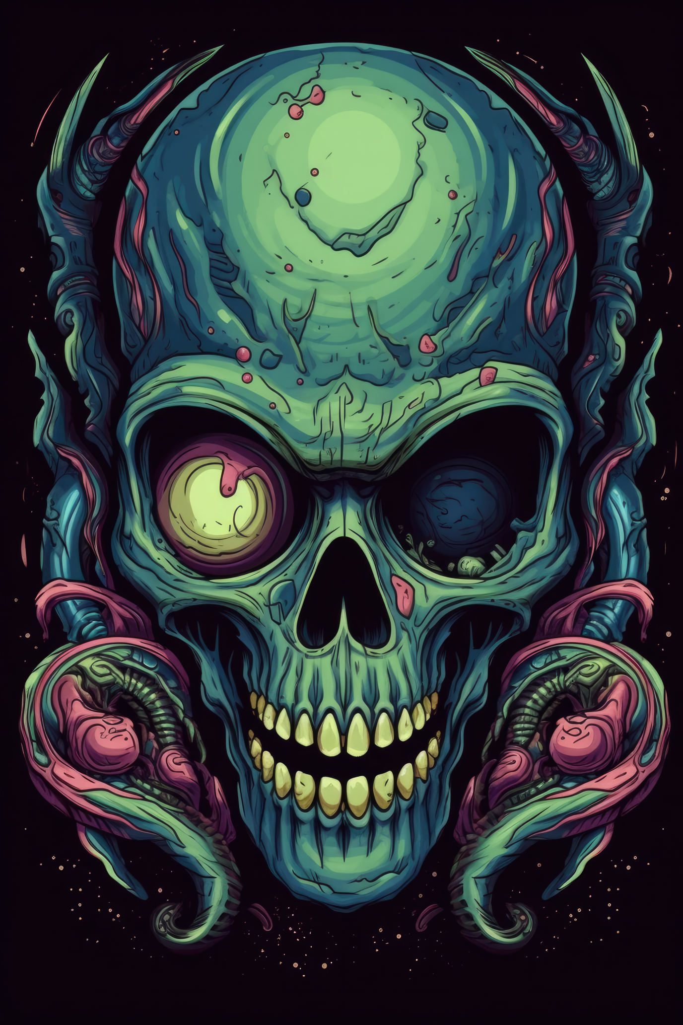 Cartoon Alien skull Tshirt design 2 (Paitakuva)