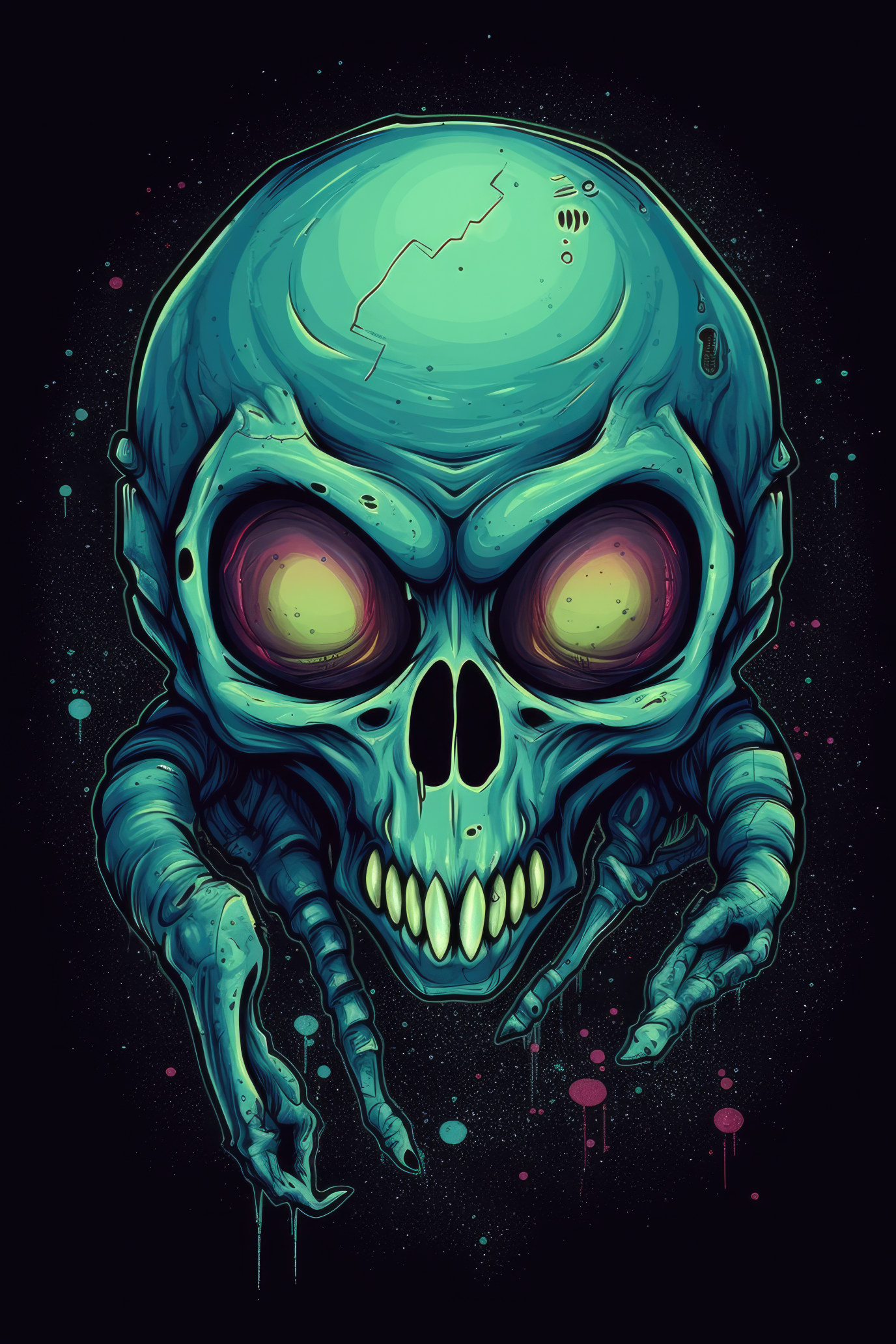 Cartoon Alien skull Tshirt design 3 (Paitakuva)
