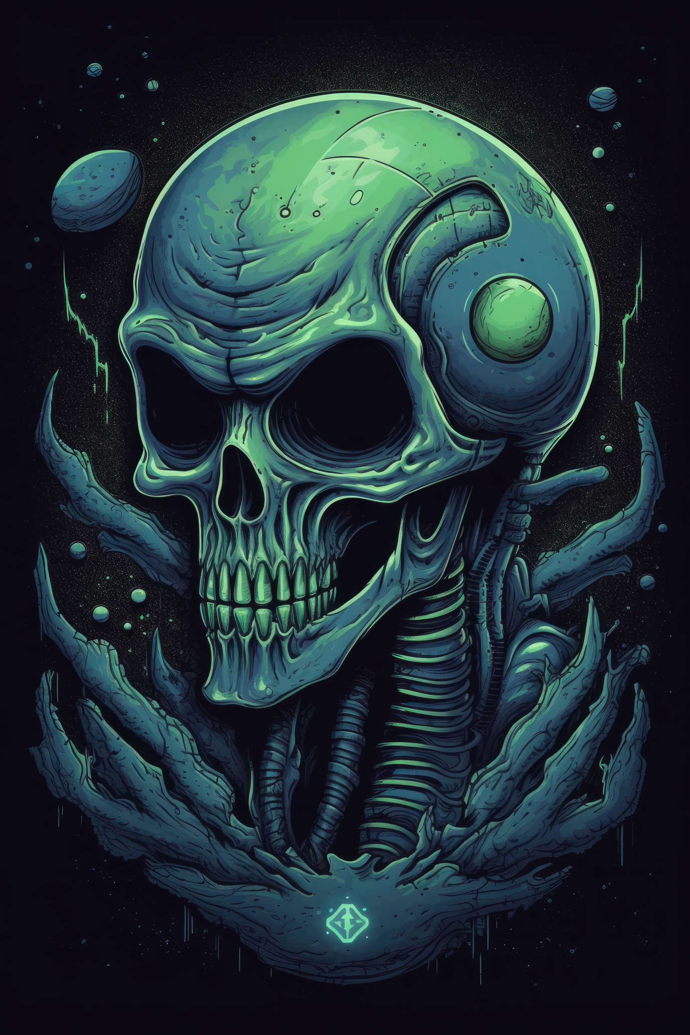 Cartoon Alien skull Tshirt design (Paitakuva)