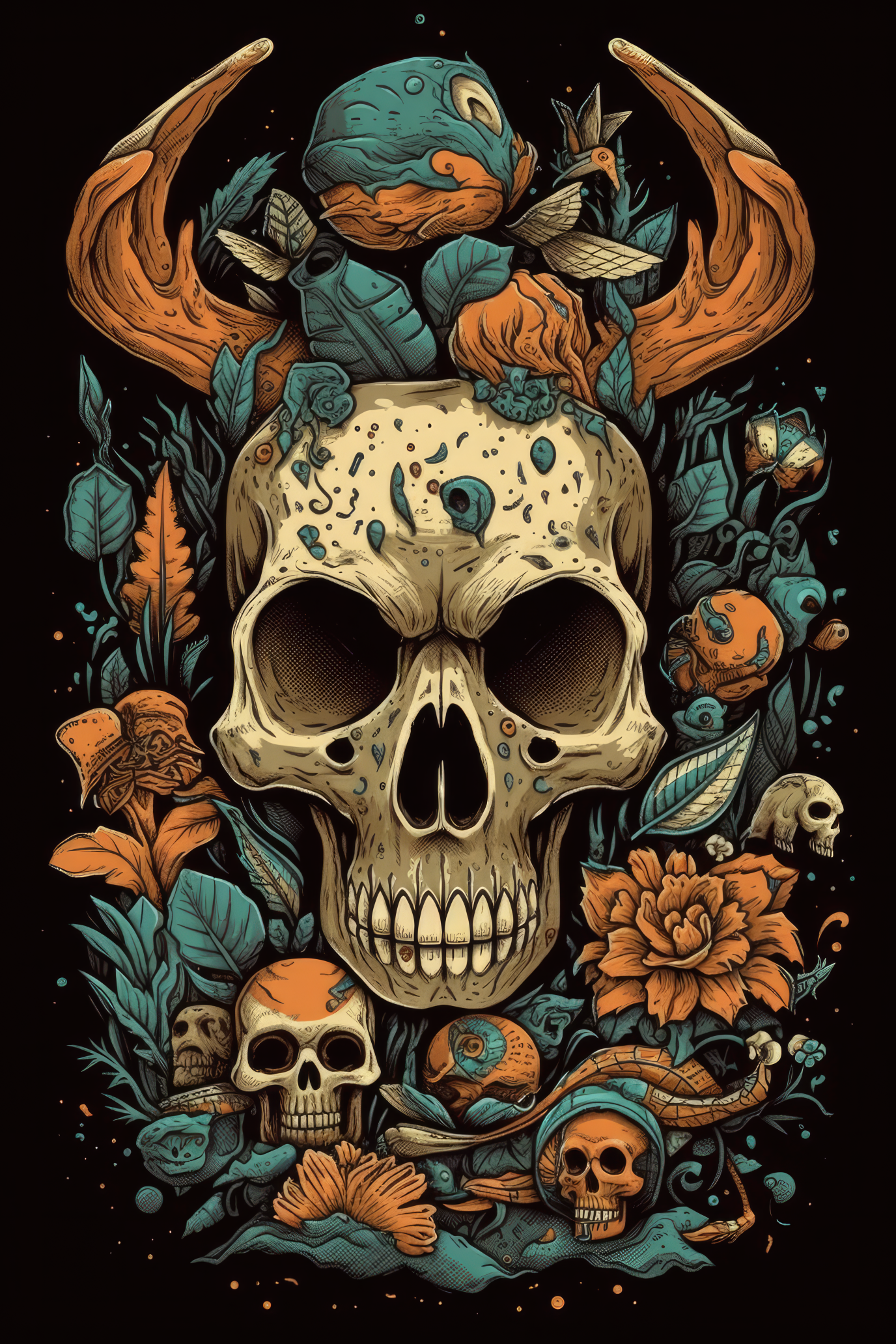 Cartoon Animal skull Tshirt design 2 (Paitakuva)
