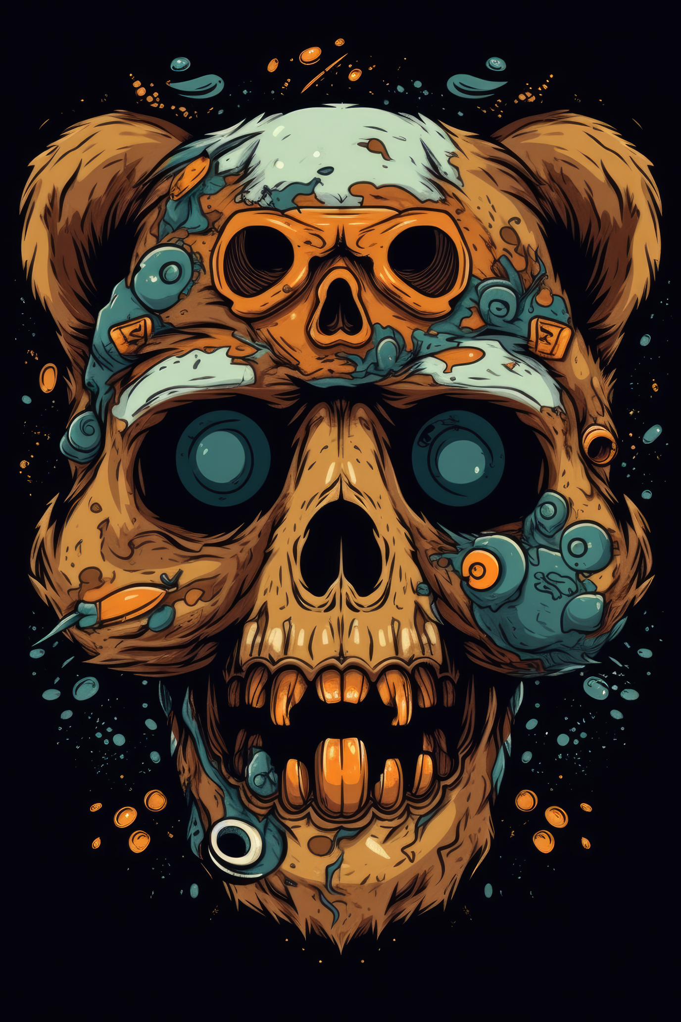 Cartoon Bear skull Tshirt design 3 (Paitakuva)