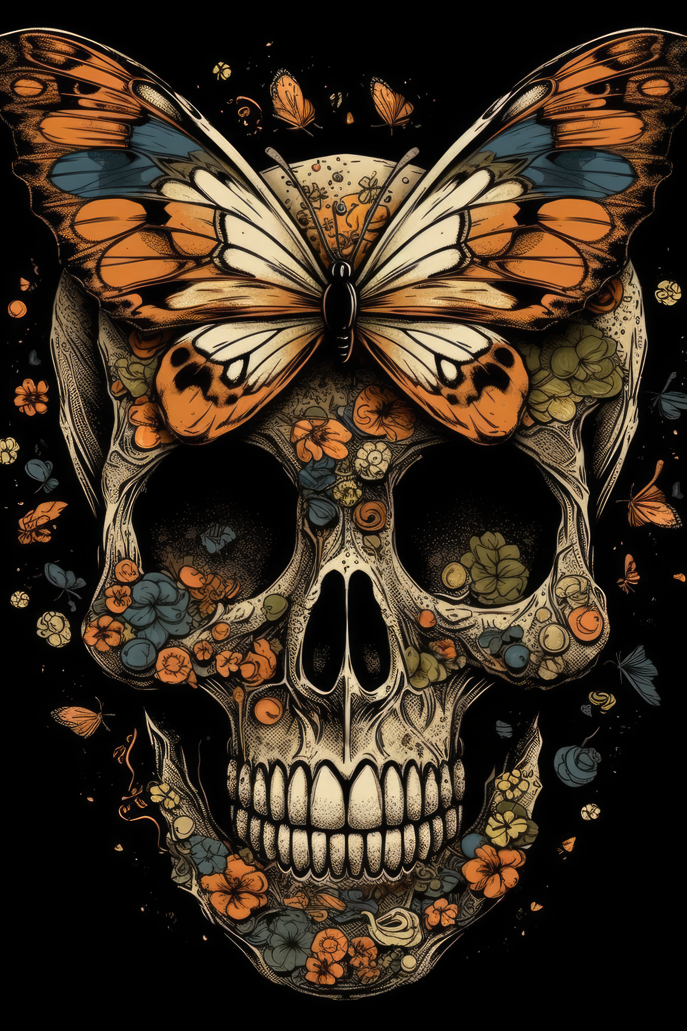 Cartoon Butterfly wing skull Tshirt design 2 (Paitakuva)