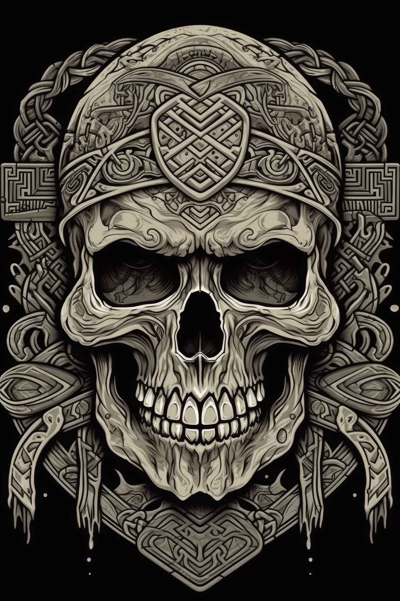 Cartoon Celtic knotwork skull Tshirt design 1 (Paitakuva)