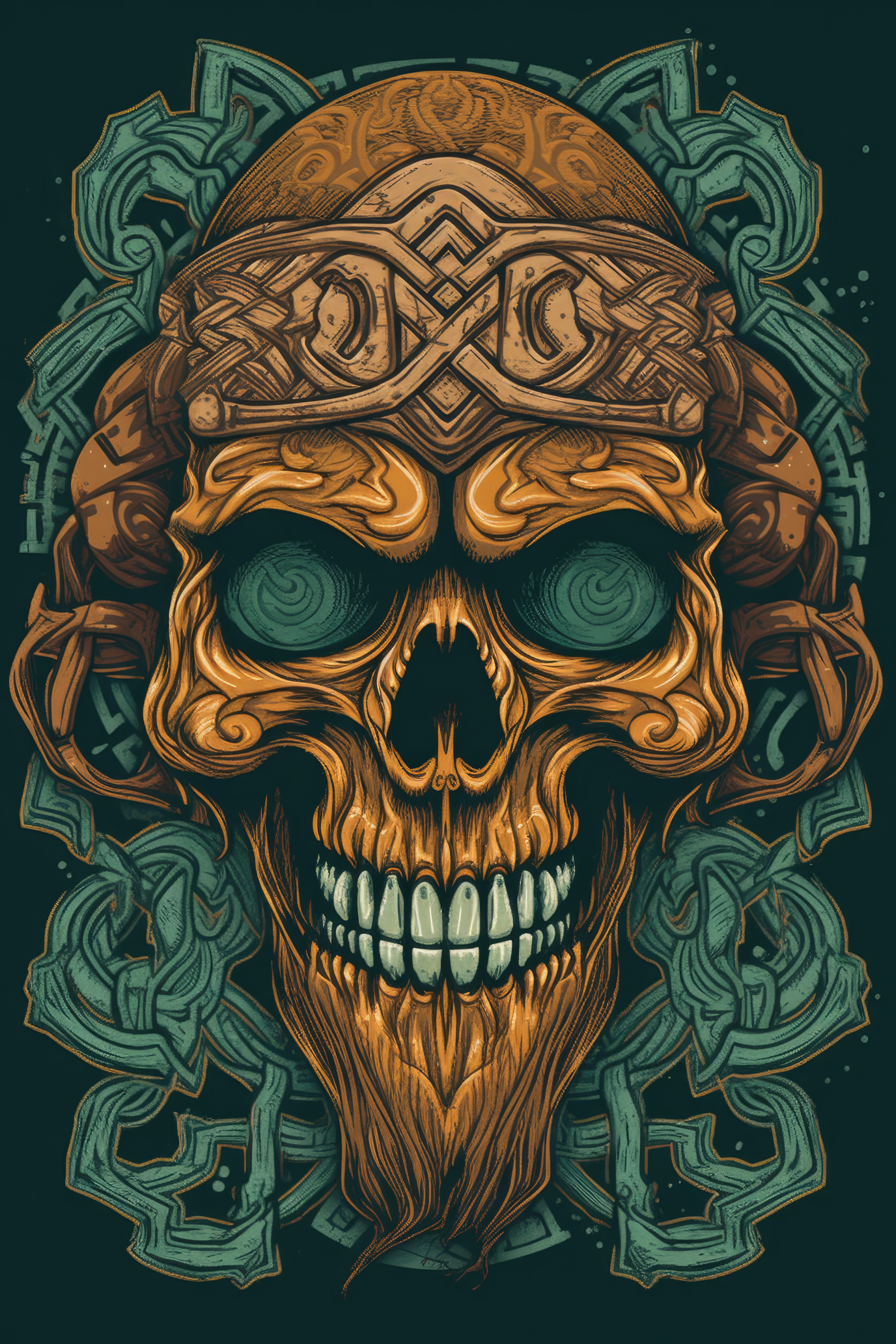 Cartoon Celtic knotwork skull Tshirt design 2 (Paitakuva)