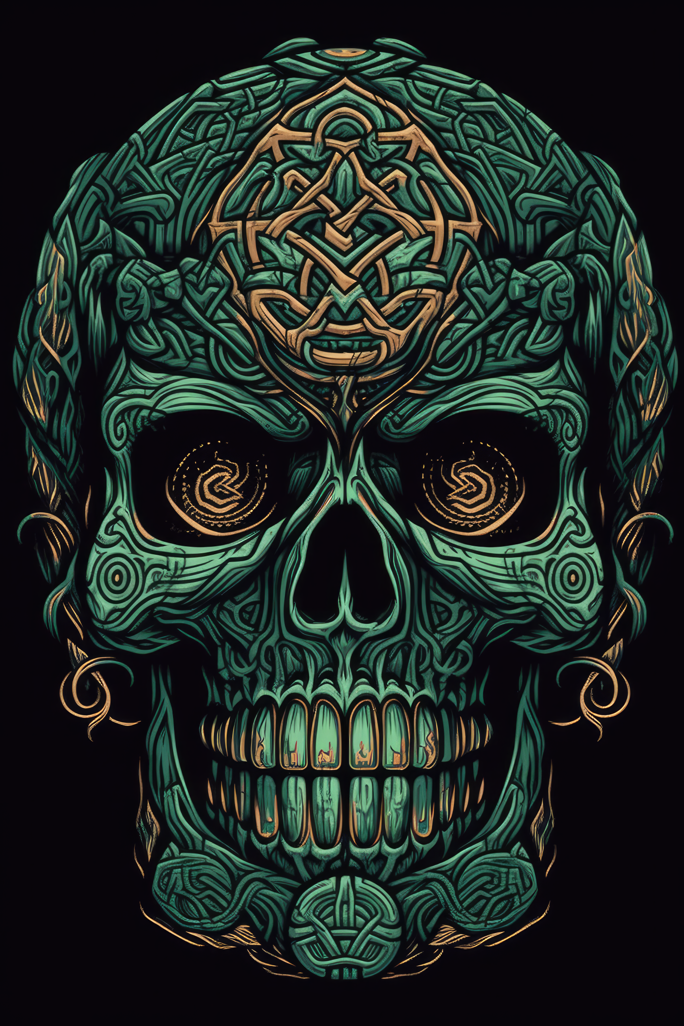 Cartoon Celtic knotwork skull Tshirt design 3 (Paitakuva)