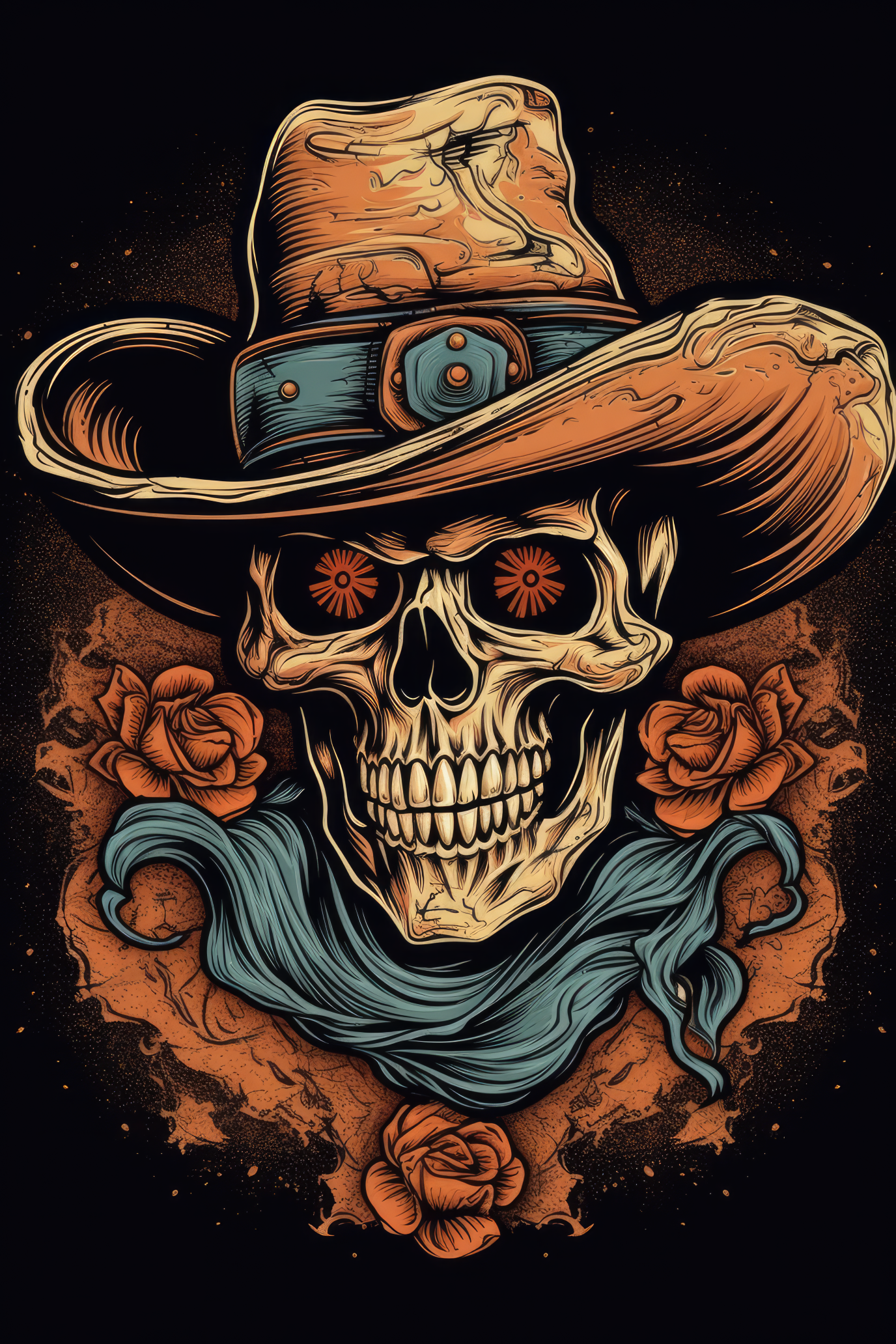 Cartoon Cowboy hat skull Tshirt design 5 (Paitakuva)