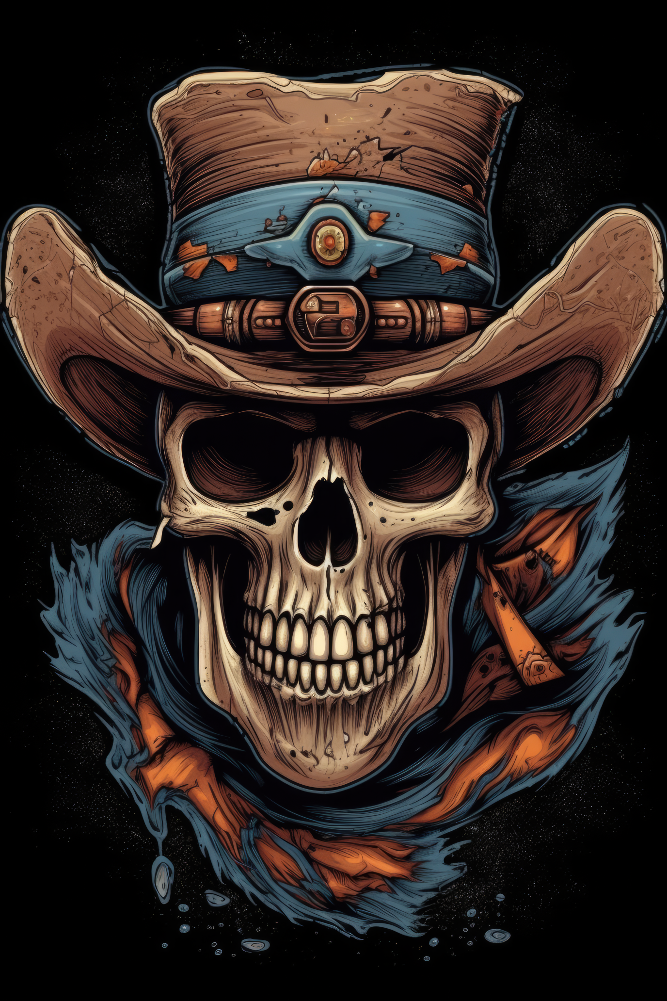 Cartoon Cowboy hat skull Tshirt design 6 (Paitakuva)
