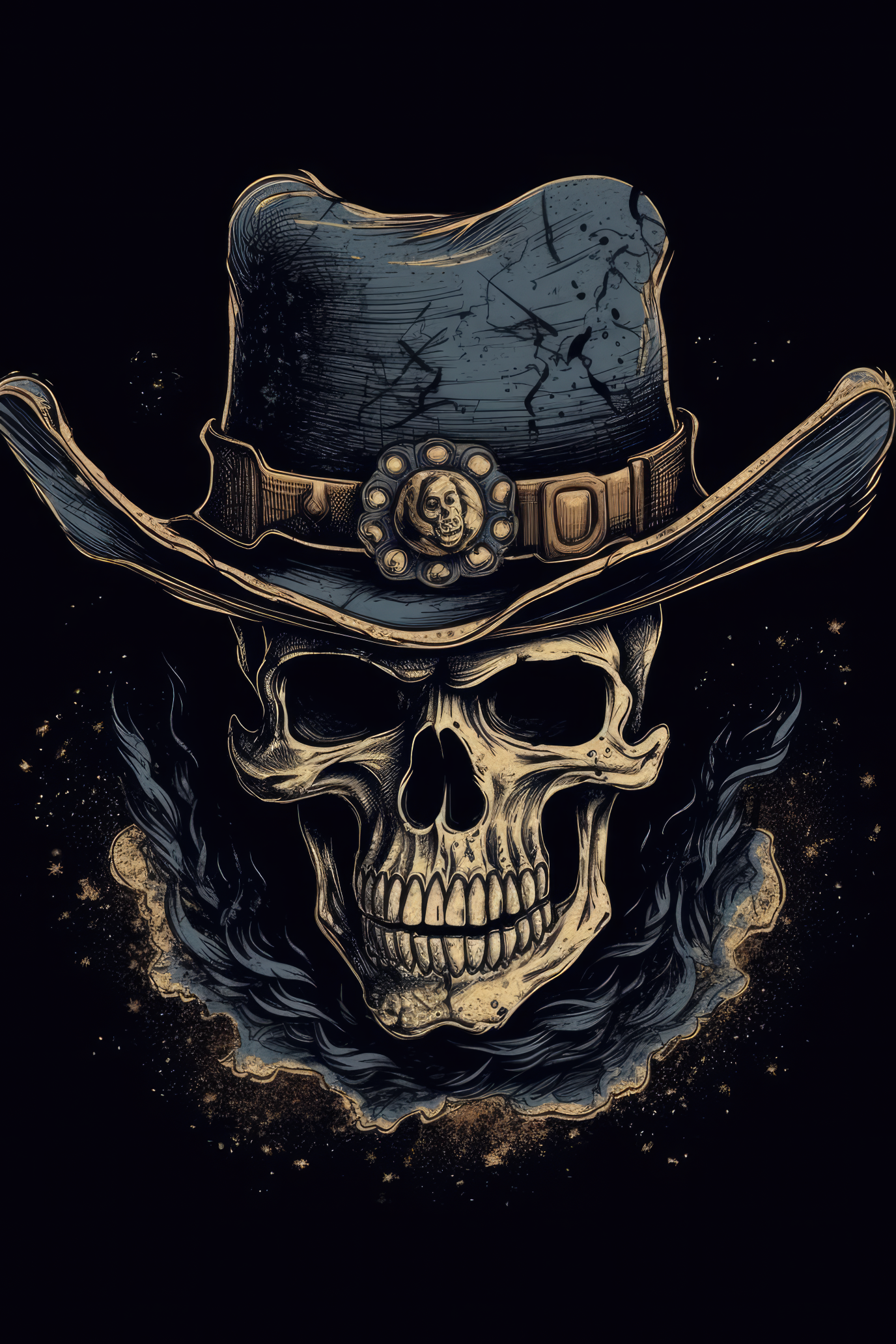 Cartoon Cowboy hat skull Tshirt design with negative space-1 (Paitakuva)