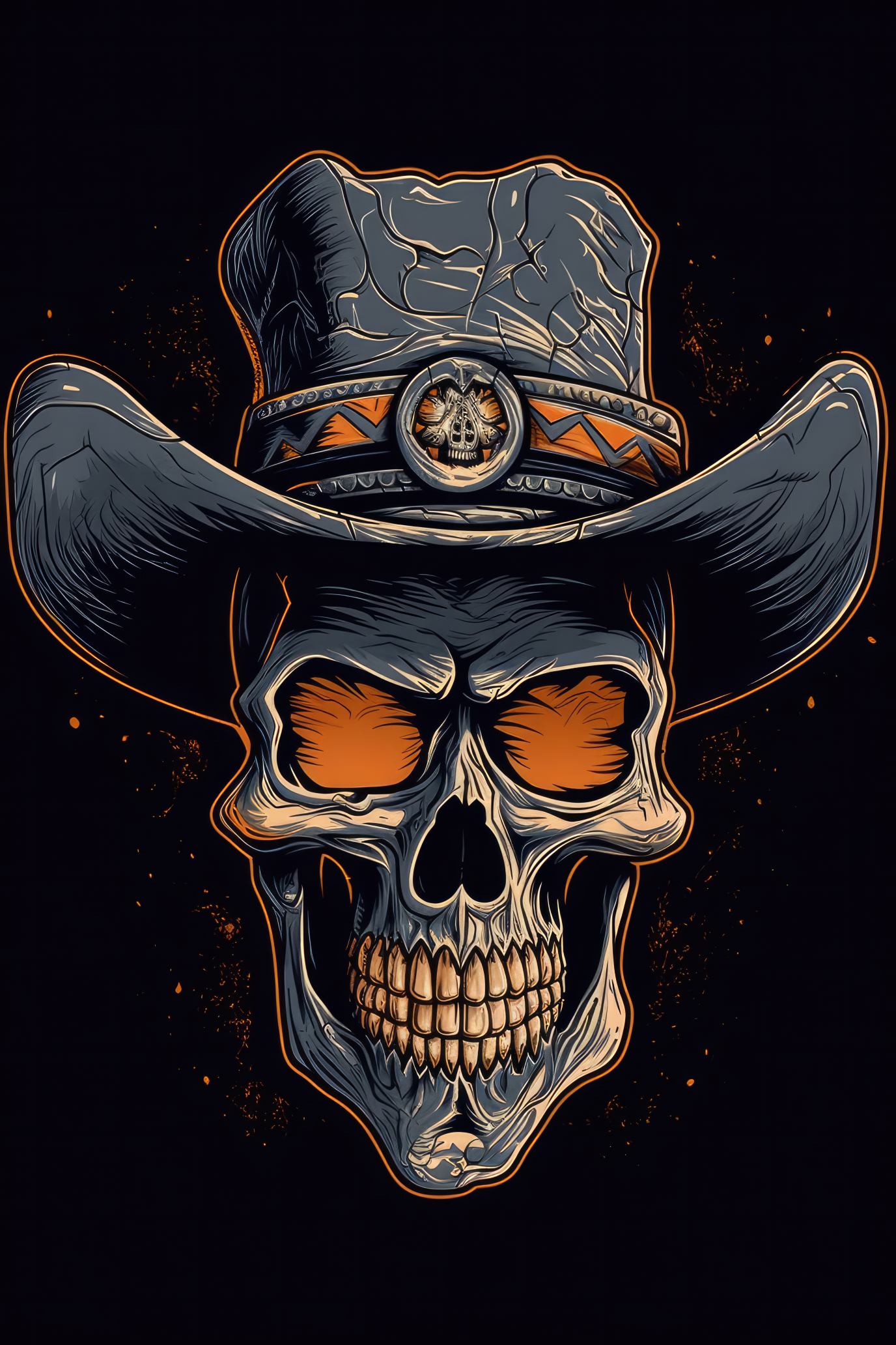 Cartoon Cowboy hat skull Tshirt design with negative space-2 (Paitakuva)