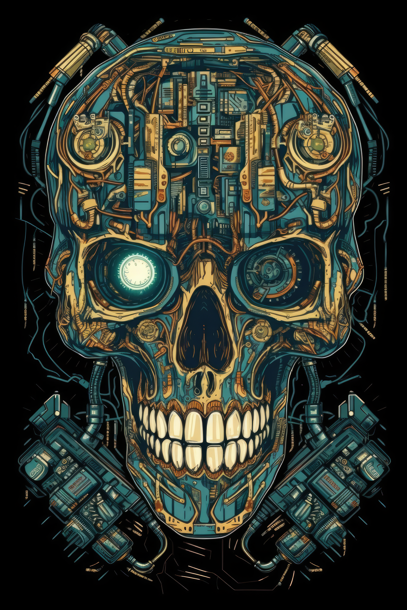 Cartoon Cybernetic skull Tshirt design 1 (Paitakuva)