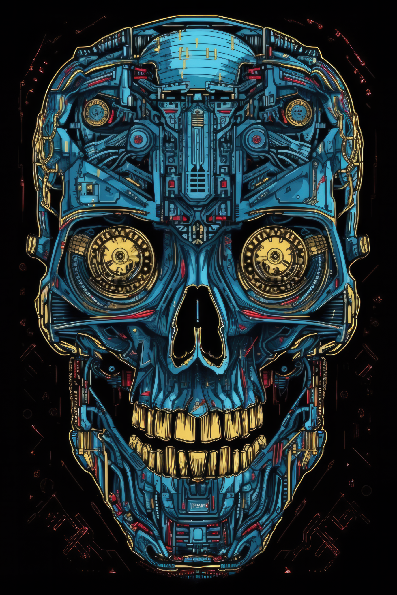 Cartoon Cybernetic skull Tshirt design 2 (Paitakuva)