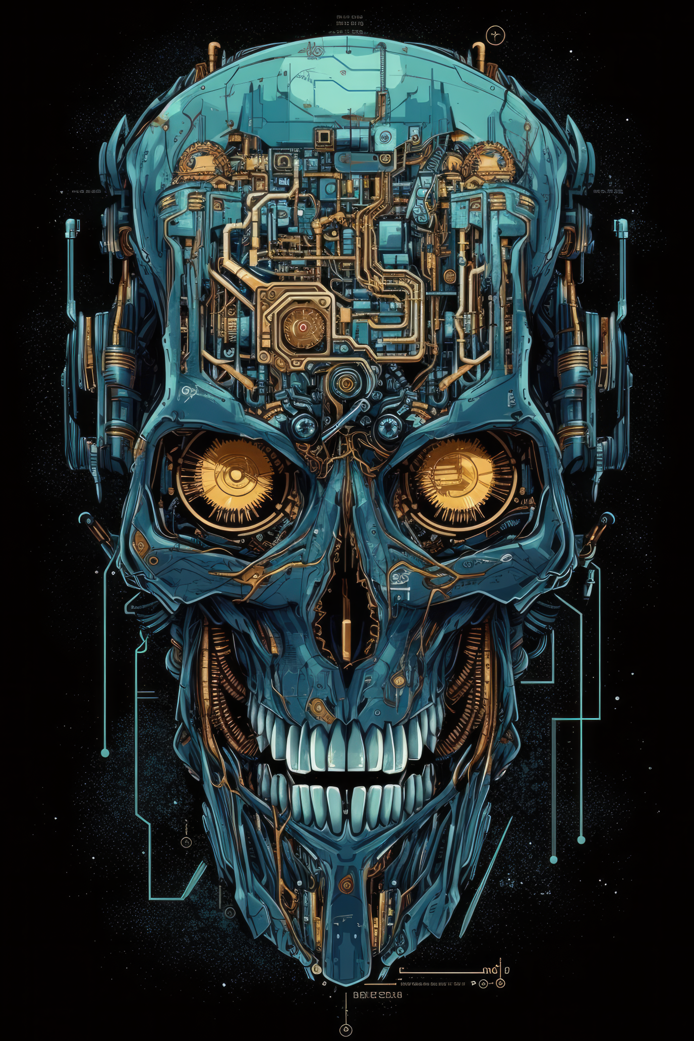 Cartoon Cybernetic skull Tshirt design 3 (Paitakuva)