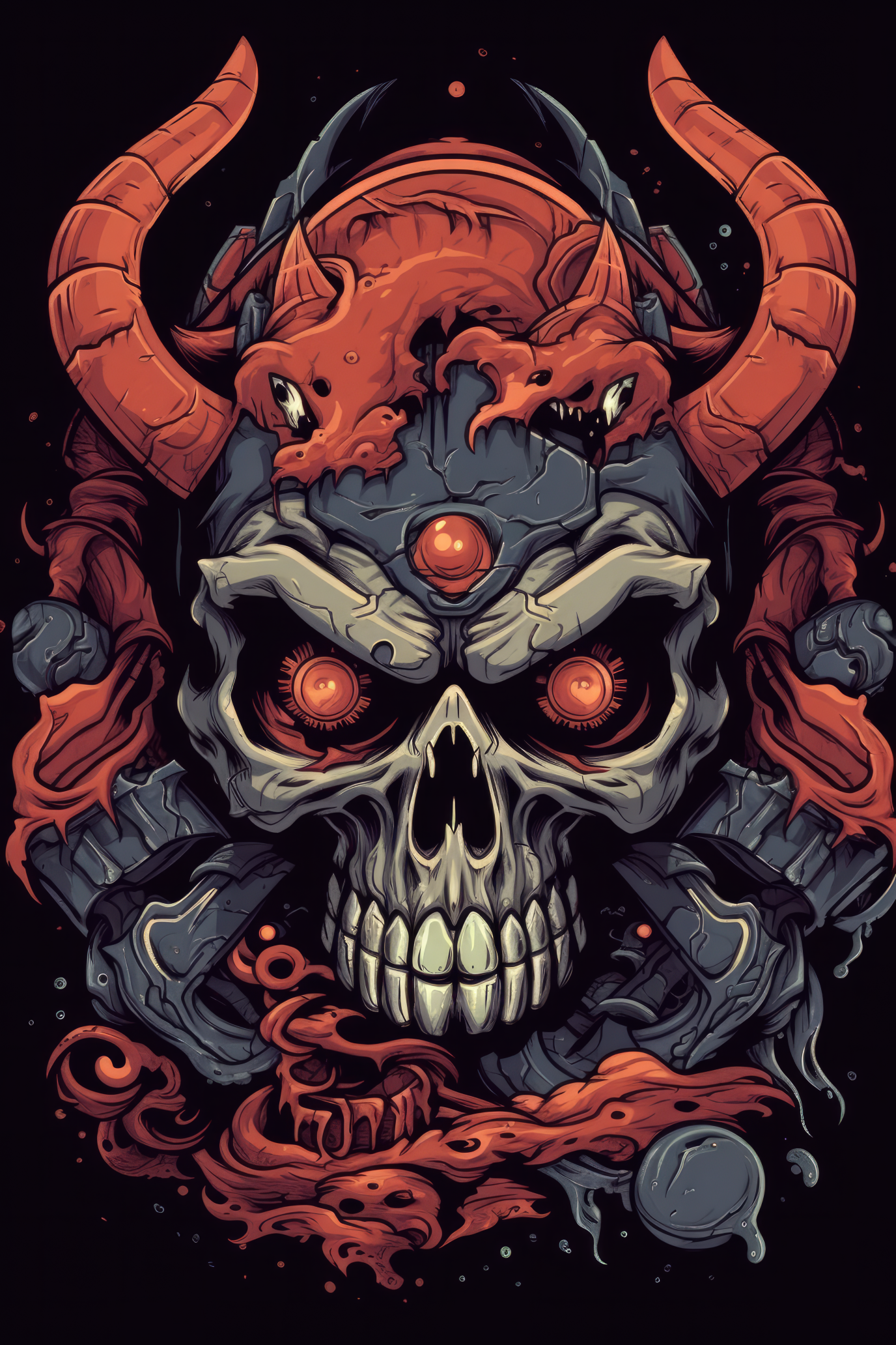 Cartoon Demon skull Tshirt design 2 (Paitakuva)