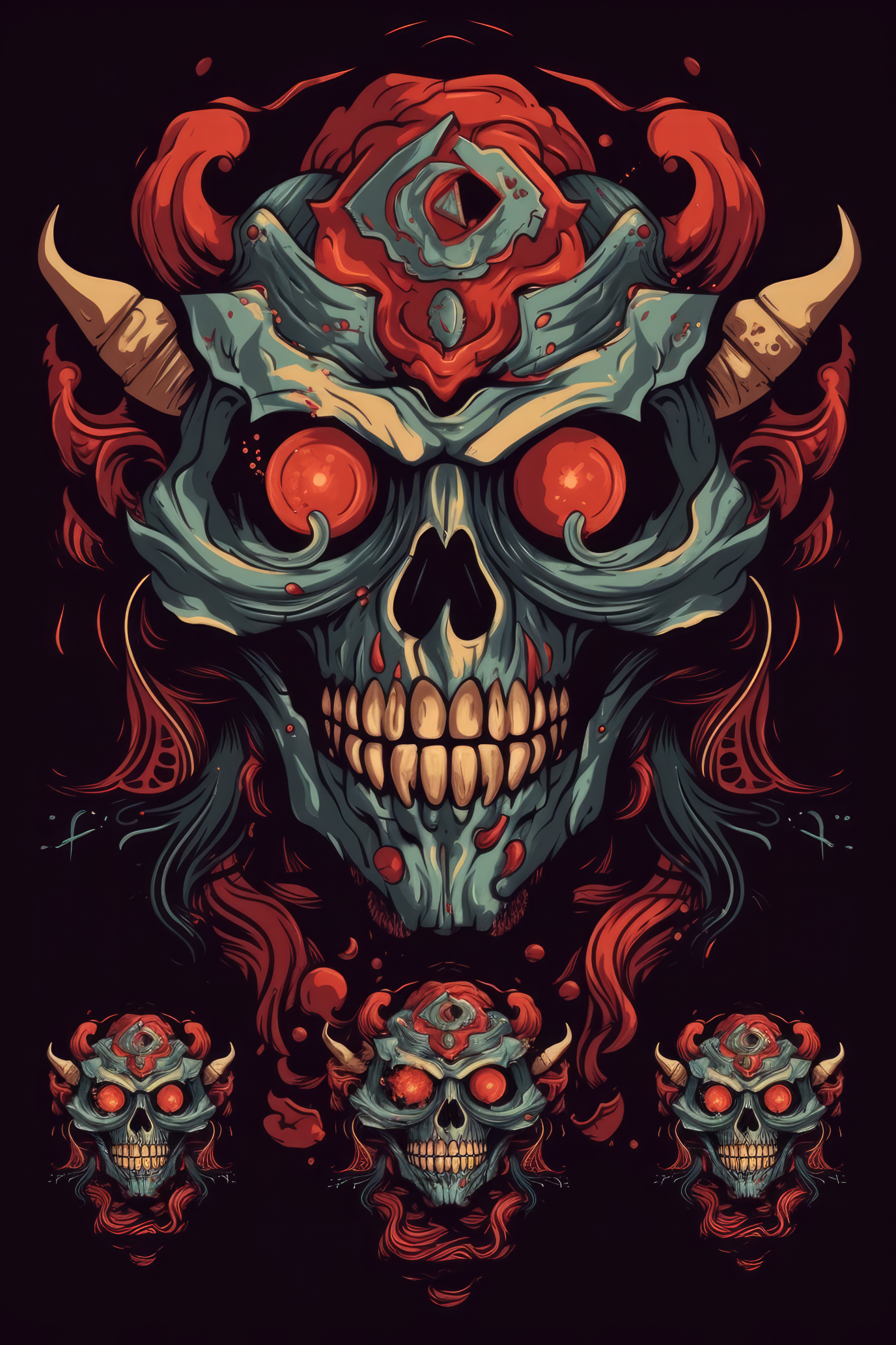 Cartoon Demonic skull Tshirt design 1 (Paitakuva)