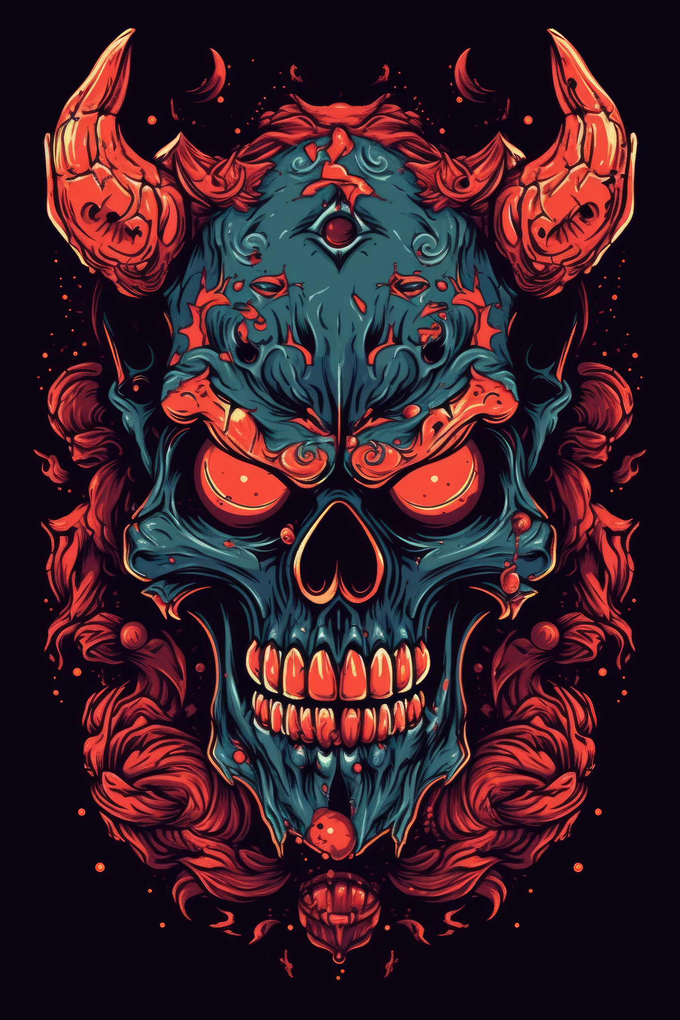 Cartoon Devil skull Tshirt design 1 (Paitakuva)