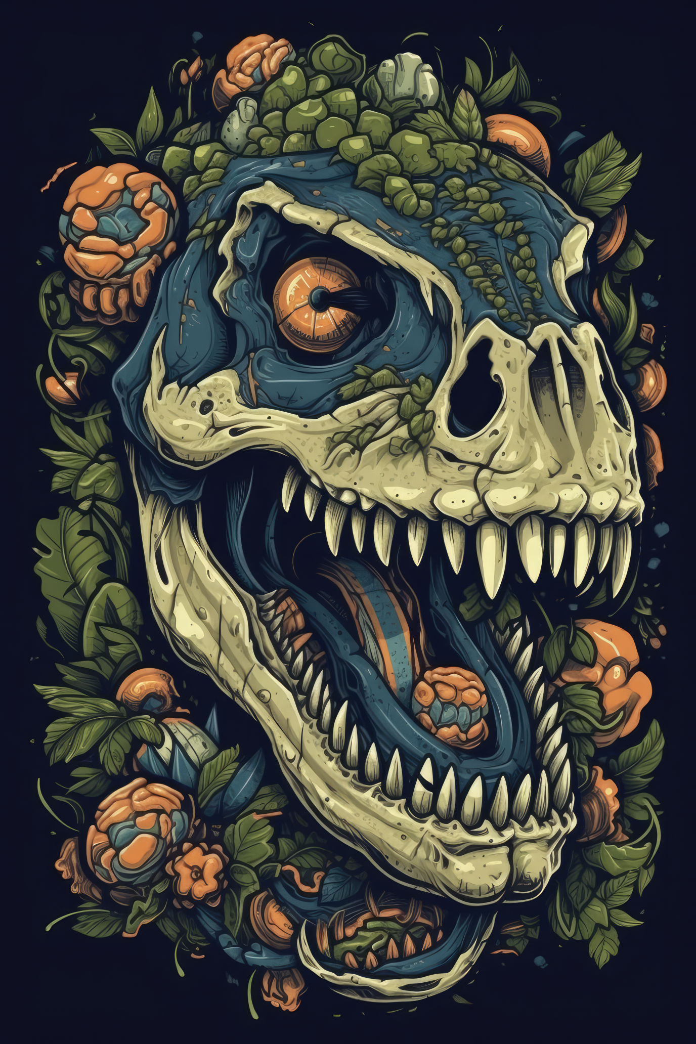 Cartoon Dinosaur skull Tshirt design 3 (Paitakuva)