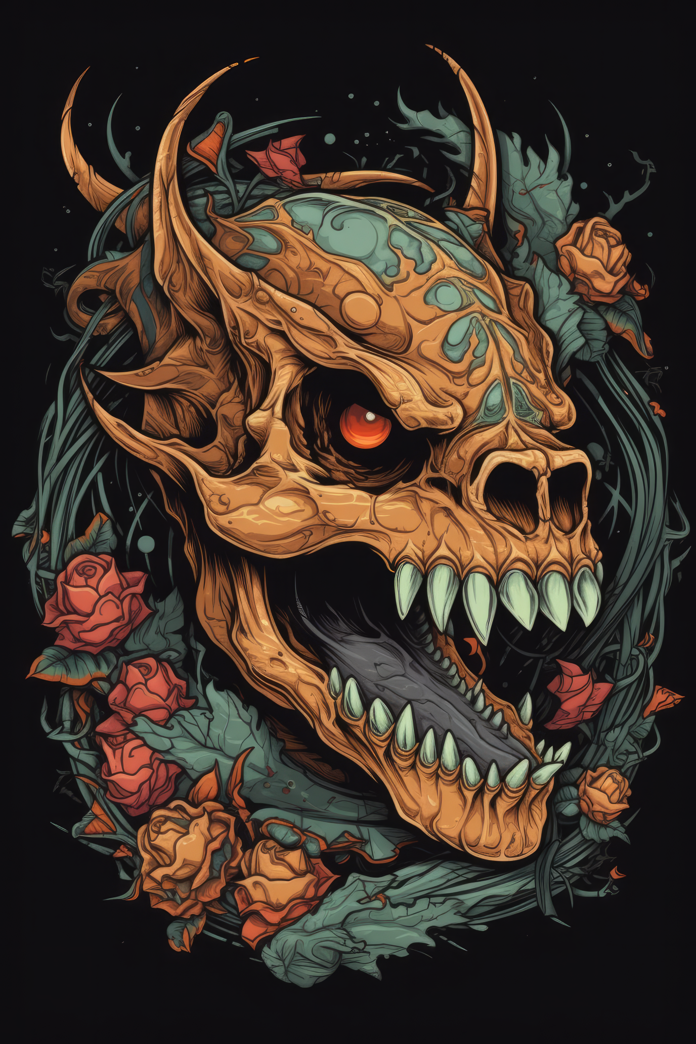 Cartoon Dragon skull Tshirt design 2 (Paitakuva)