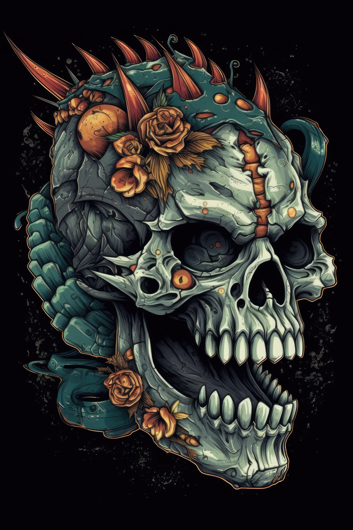 Cartoon Dragon skull Tshirt design 3 (Paitakuva)