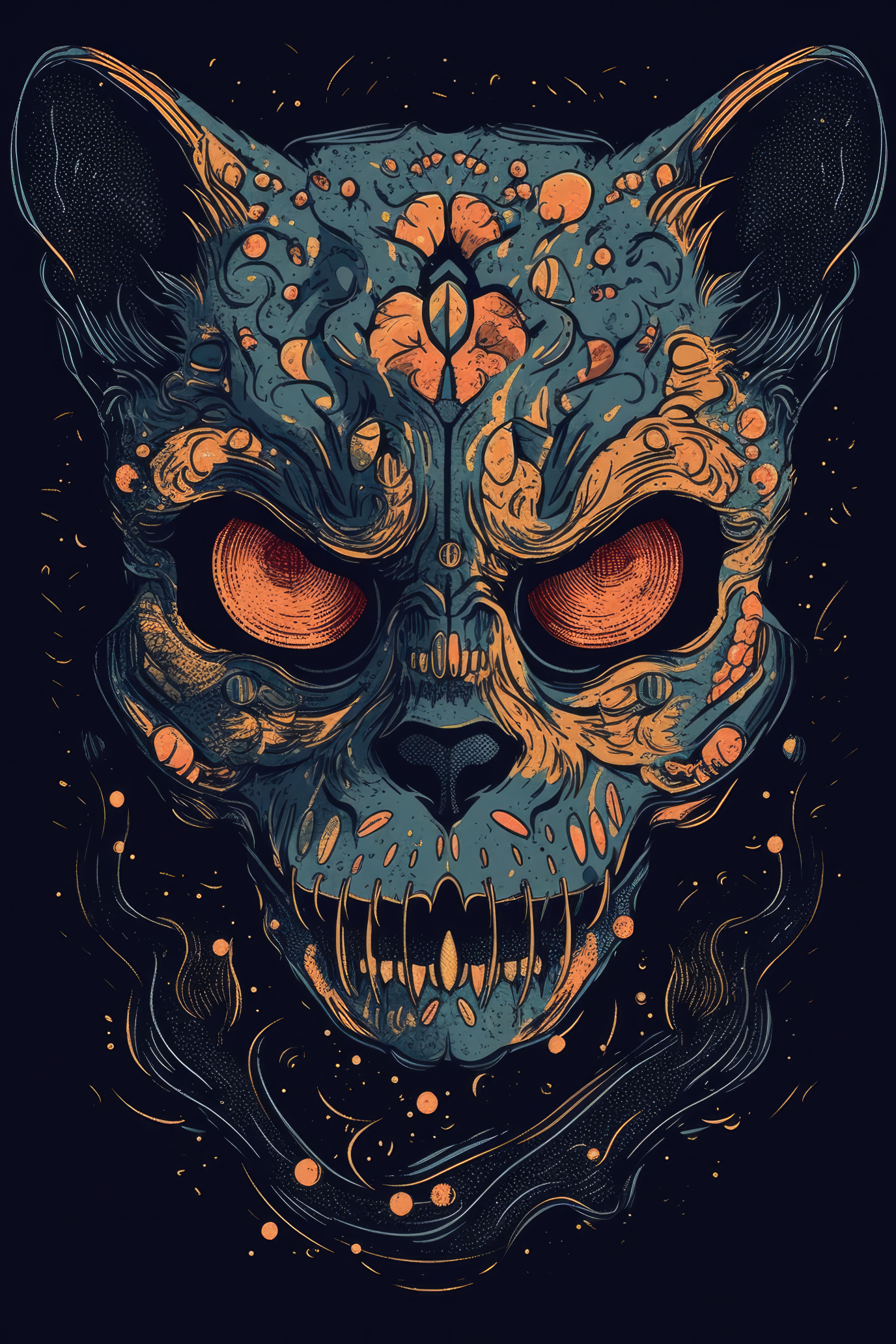 Cartoon Feline skull Tshirt design 1 (Paitakuva)